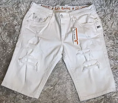 Rock Revival Men's White Distressed Gilroy Ripped Shorts Size 38 MSRP $164 New • $91