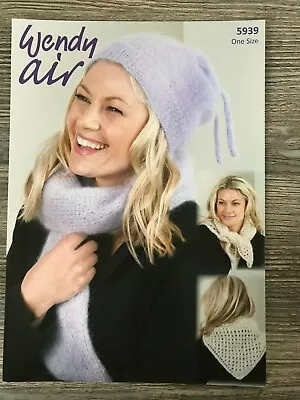 Wendy Air Knitting Pattern: Ladies Hat Scarf & Cravat Fine Mohair 5939 • £3.14