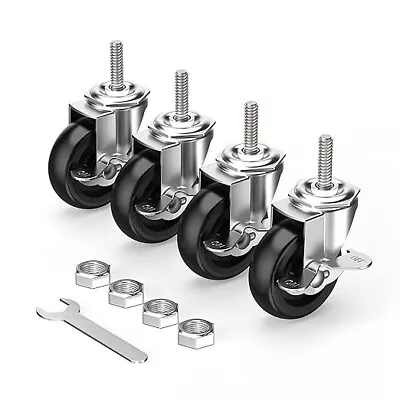 Caster Wheels 3 Inch Locking Stem Threaded Swivel Casters Set Of 4 Heavy Duty Gr • $25.25