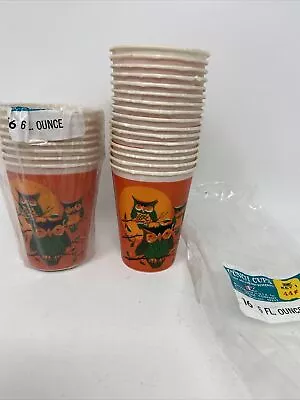 Vintage Halloween Owl 6 Oz Wax Party Cups Beach Products Lot Of 24 • $74.99