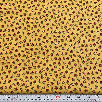 Vintage 2002 Mary Engelbreit Cranston Cherries On Yellow Cotton By The HALF YARD • $14.99