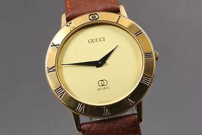 Vintage [Exc+5] Gucci 3001M Gold Dial Brown Men's Quartz Watch From JAPAN • $209.99