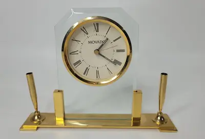 Movado Desk Clock Will Hold Pen And Pencil As Well Working Brass • $39