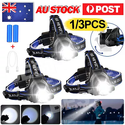 Most Powerful 1200000LM LED Rechargeable Headlight Zoomable Headlamp Head Torch • $13.95