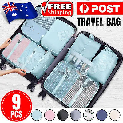 $20.95 • Buy 9PCS Packing Cubes Travel Pouches Luggage Organiser Clothes Suitcase Storage Bag