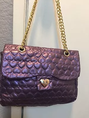 £14.74 • Buy Justin Bieber GIRLFRIEND PURSE Purple/heart Quilted Satchel Gold-plate Chain