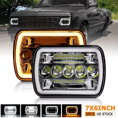 Pair 7X6 LED Headlights Hi/Lo DRL Turn Signal For 82-93 Chevy S10 Blazer GMC S15 • $37.99