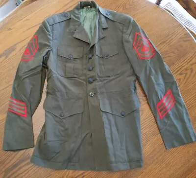 Vietnam USMC US Marine Tropical Green 2235 Coat  Belt Jacket Vtg Suit 1974 • $30