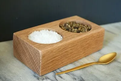 Eco-friendly Salt And Pepper Pinch Pots Handmade From Oak Hardwood. 60mm Holes • £14.99