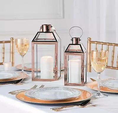 Elegant Copper Color Metal Lanterns LED Candle Holders Table Decorations 2-PCS • $87.99