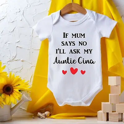 Baby Bodysuit Mum/Dad Says No I'll Ask Funny Novelty Vest Grow Personalised Gift • £6.99