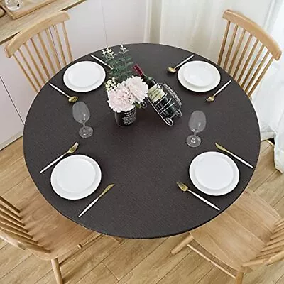  Round Fitted Vinyl Tablecloth With Elastic Edge 100% 40-44 Inch Black • $20.33