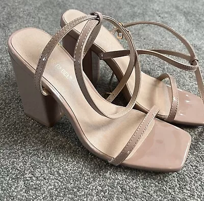 London Rebel Nude Patent Strappy Block Heel Sandals Size 6 - Never Been Worn • £10