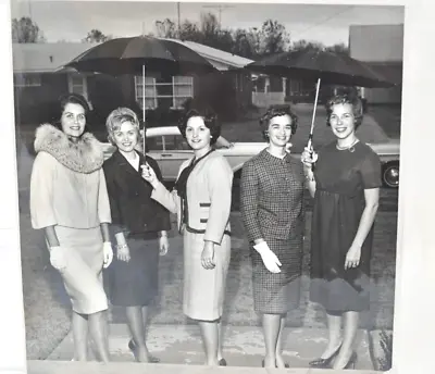 Vintage 1960's Photo Young Women Dressed 60's Fashions Umbrellas • $10.50
