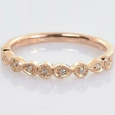 £69 • Buy 0.30Ct Round Diamond Half Eternity Women's Band Ring 14K Rose Gold Over Size J-T
