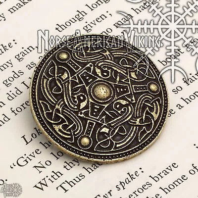 Viking Norse Dragon Broa Shield Brooch Gold Bronze Tone • $22.99