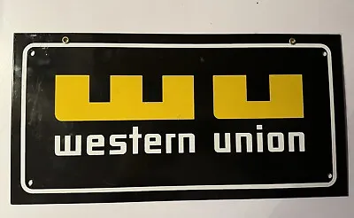 VINTAGE WESTERN UNION DOUBLE SIDED PORCELAIN SIGN 8  X 16  - See Photos • $85