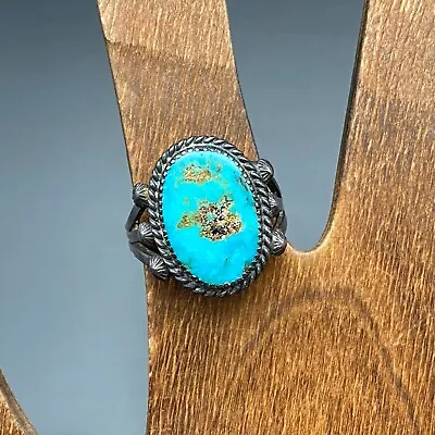 Vintage Navajo Turquoise Concho Silver Ring Size 6 • $285