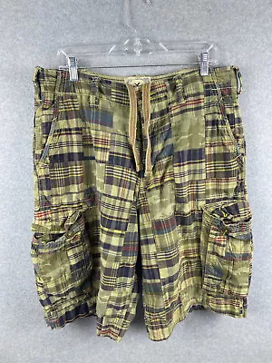 American Eagle Longer Length Cargo Shorts Size 36 Green PatchWork Camo Casual • $37.88