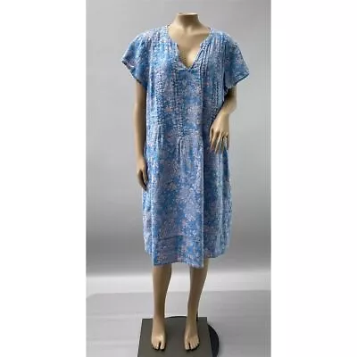 J. Jill Love Linen XL Blue Paisley V-Neck Shift Dress Women's Medium Knee Length • $35