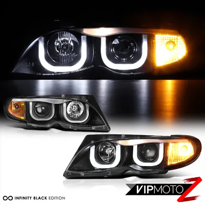 BMW E46 3-SERIES 325/330 Sedan Euro Black 3D U-Bar Halo Projector Headlight Lamp • $284.08