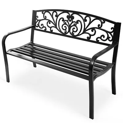 GOPLUS 50  Patio Park Garden Bench Porch Chair Steel Frame Cast Iron Backrest • $95.99
