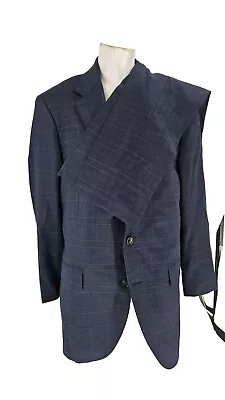 4367 J Crew Ludlow Suit Men's Navy Blue Windowpane Four Seasons Wool NYC Slim... • $81.99