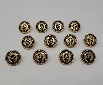 12 Pcs Horseshoe Gold Molded Plastic Craft Sewing Shank Buttons 15mm Round VTG • $9.99