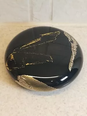 Randy Strong Art Glass Paperweight Signed 1989 Black Gold Abstract Design 4 1/4  • $69.99