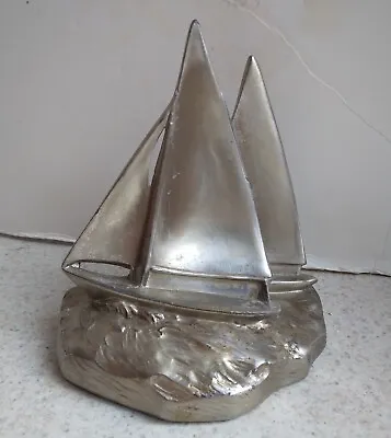 Vintage PM Craftsman Brass Sailboat Bookend 5  Nautical Ship Schooner • $8.99