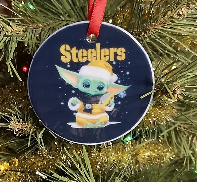 Steelers Star Wars Baby Yoda Grogu Ceramic Christmas Holiday Tree Ornament • $21.99