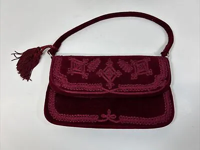 Oasis Y2K Bag Red Floral Velvet Tapework Tassel Vintage Shoulder 00s • £12.99