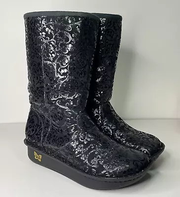 Alegria Sedona Ladies' Mid Calf Paisley Black Fur Casual Boot Women's Size 9.5 • $66.99