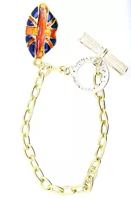  A Kiss From The UK  Gold Tone Union Jack Pendant Bracelet. Kissing Lips • £4.59