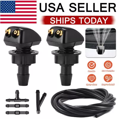 2Pc Front Windshield Washer Nozzles Wiper Water Spray Jet + 6.5ft Hose Connector • $7.15