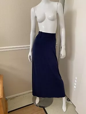 MAX EDITION Navy Blue Rayon Jersey Elastic Waist Flared Maxi Skirt Sz S • $27.99