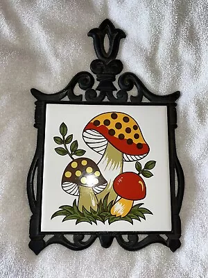 Merry Mushroom Trivet Pot Holder Tile & Cast Iron Vintage 1978 Sears Roebuck • $45