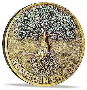 Rooted In Christ Challenge Coin - Antique Gold Color Christian Single Coin • $18.97