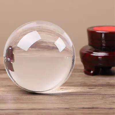 100mm  Clear Divination Crystal Ball Meditation Glass Sphere Free Wooden Stand • $26.89