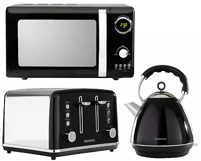 Daewoo Kensington Pyramid Kettle 4-Slice Toaster & Microwave Matching Set Black • £184.95