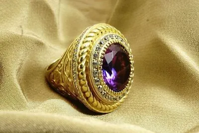 2.10 Ct Round Cut Simulated Amethyst Men's Bishop Ring 14k Yellow Gold Finish  • $190.99
