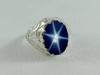 2.Ct Big Star Genuine Blue Star Sapphire 10k Solid White Gold Men's Star Ring • $176.99