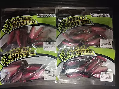 Lot Of 4 Packs-Mister Twister 2-1/2  Tri-Alive Sassy Shad Red Shad/Red Glitter • $11.99