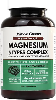 5 In 1 Magnesium Complex – Citrate Glycinate Malate Taurate & Orotate – 1800M • £21.10