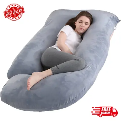 Jcickt Pregnancy Pillow J Shaped Full Body Pillow With Velvet Cover Grey Mate... • $43.63