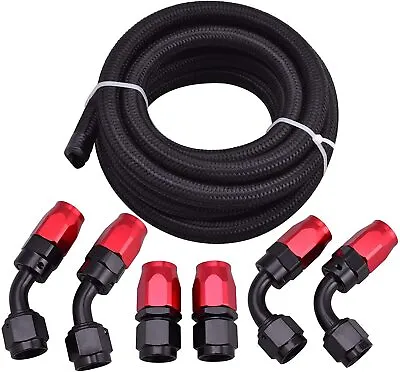  Fuel Line Hose 6AN 3/8  Fitting Kit Braided Nylon Stainless Steel Oil Gas 10FT • $40.99