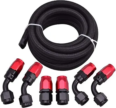 Fuel Line Hose 6AN AN6 Fitting Kit Braided Nylon Stainless Steel Oil Gas 10ft • $40.99