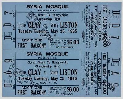 MUHAMMAD ALI V SONNY LISTON Pittsburgh 1965 - 2x TV Fight Tickets - Reprint • £4.50