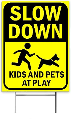 $16.99 • Buy Slow Down Sign Kids & Pets At Play Double Side Colorplast Outdoor Weather Yard