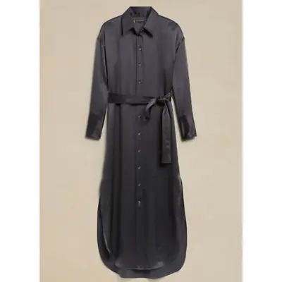 NEW $270 BANANA REPUBLIC Muse Silk Maxi Shirtdress Washable Small Gray Grey • $100